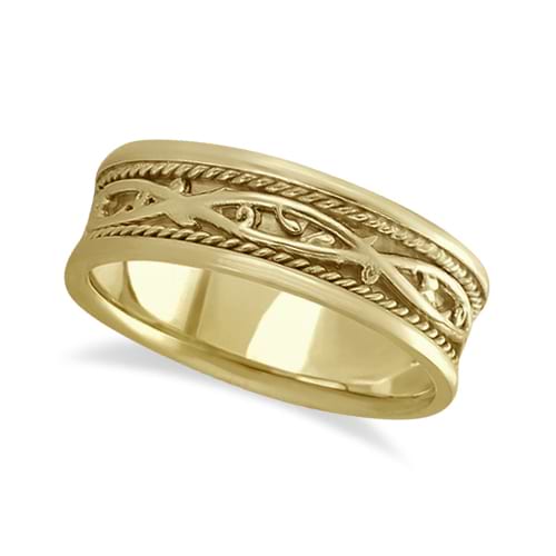 Men's Irish Handmade Celtic Wedding Ring 14k Yellow Gold (7mm)