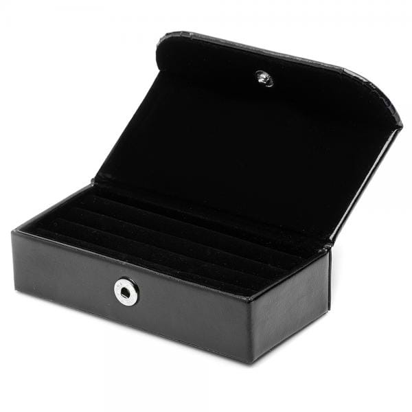 Men's Black Leather Cufflink Box, Holds Five Pairs, Snap Closure