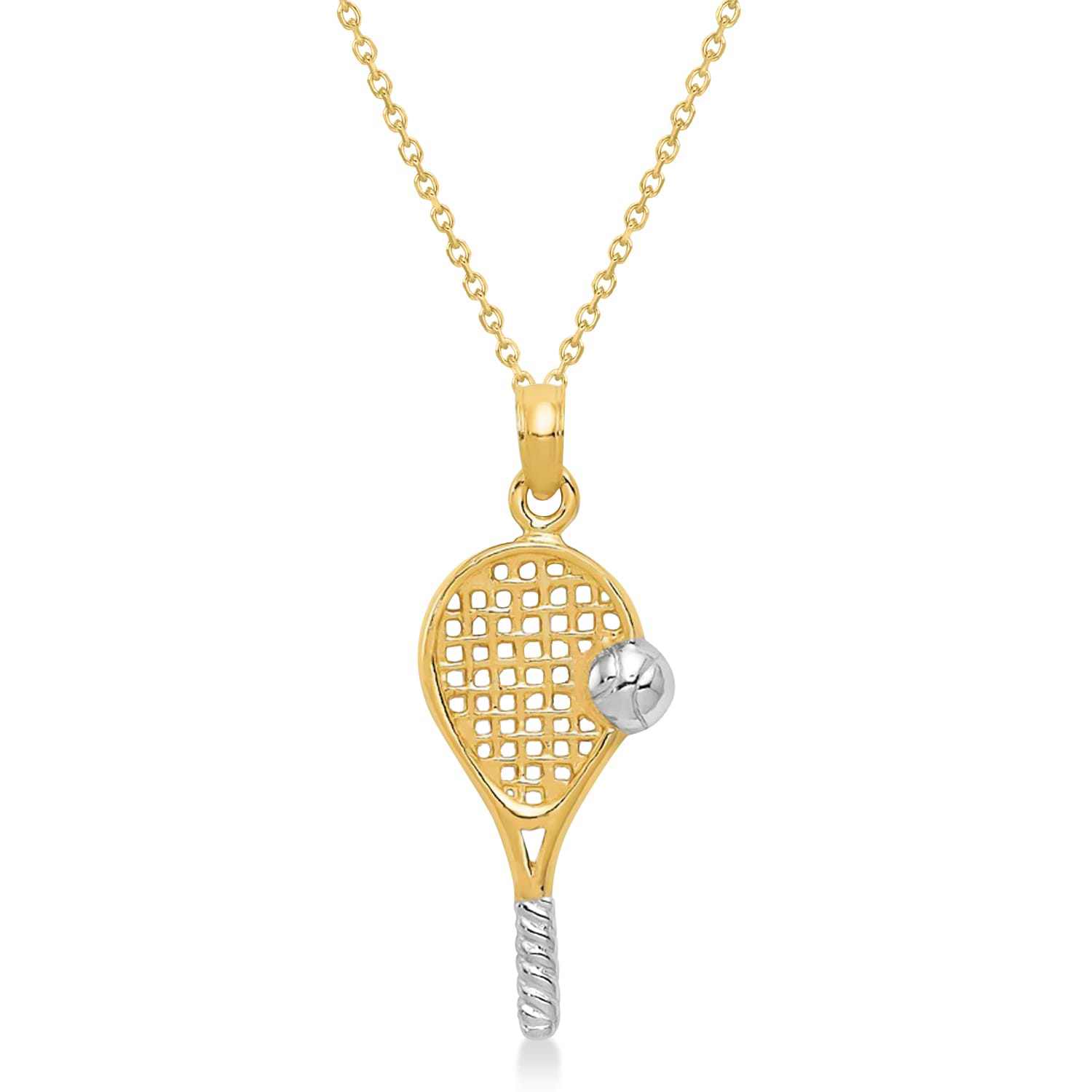 Tennis Racket Pendant Necklace 14K Two-Tone Gold