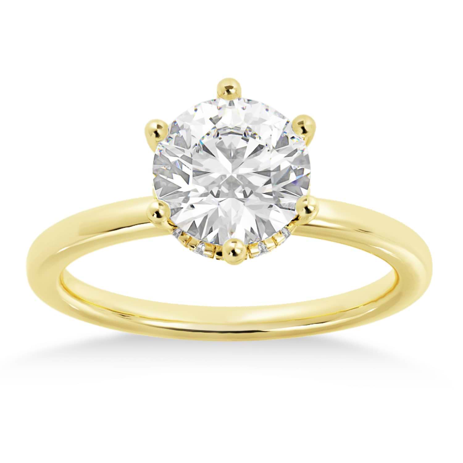 Lab Grown Diamond Hidden Halo 6 Prong Engagement Ring 18k Yellow Gold (0.08ct)