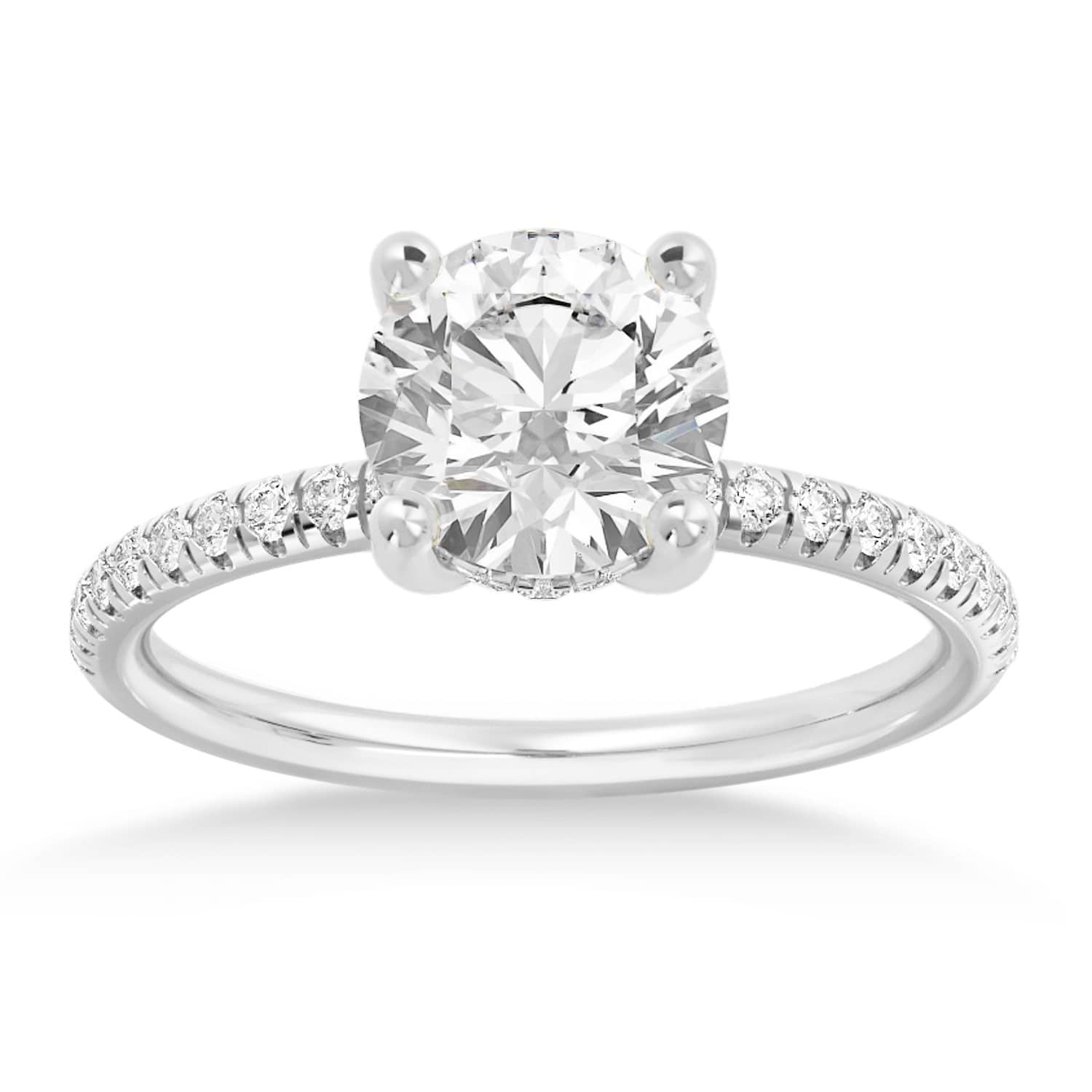 Lab Grown Diamond Hidden Halo Pave' Engagement Ring 14k White Gold (0.26ct)