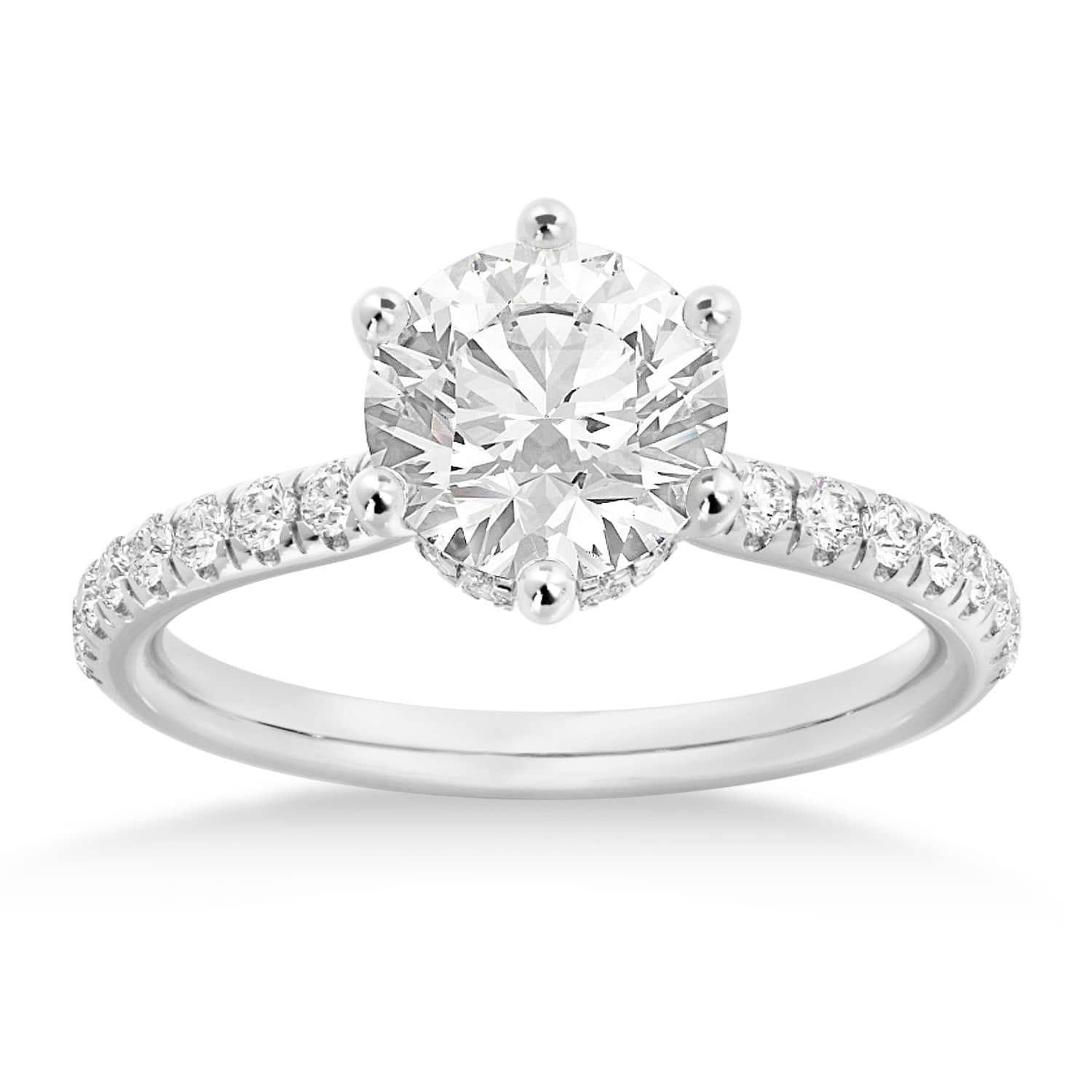 Diamond Hidden Halo 6 Prong Engagement Ring 14k White Gold (0.35ct)