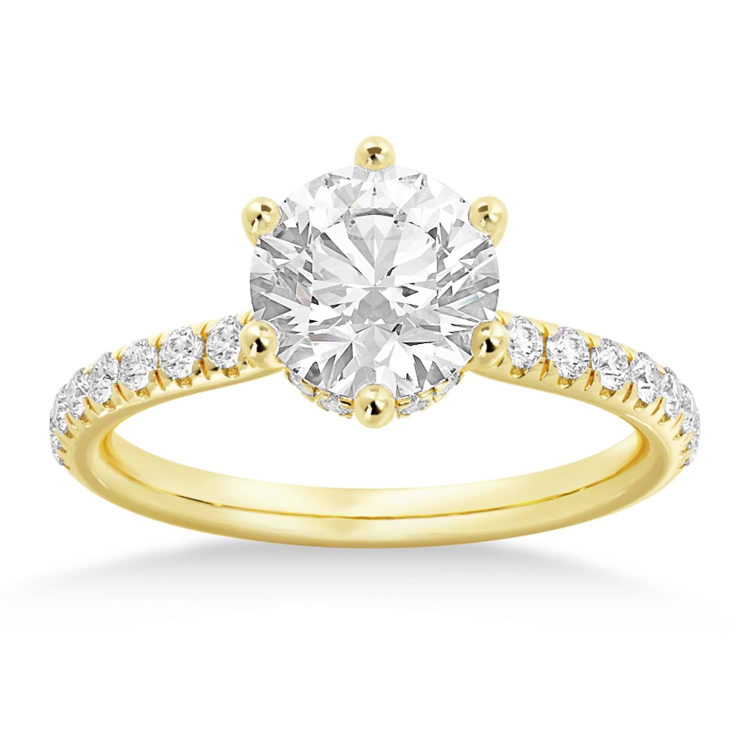 Lab Grown Diamond Hidden Halo 6 Prong Engagement Ring 18k Yellow Gold (0.35ct)