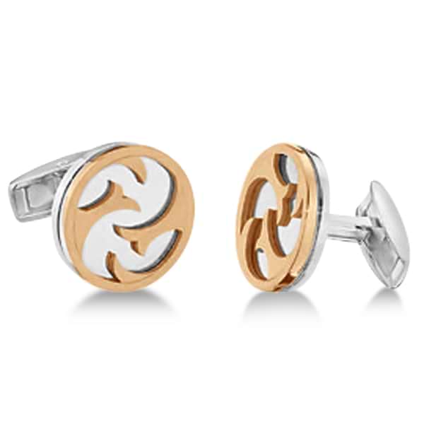 Intricate Cuff Links with Rose Gold Plate Overlay in Stainless Steel