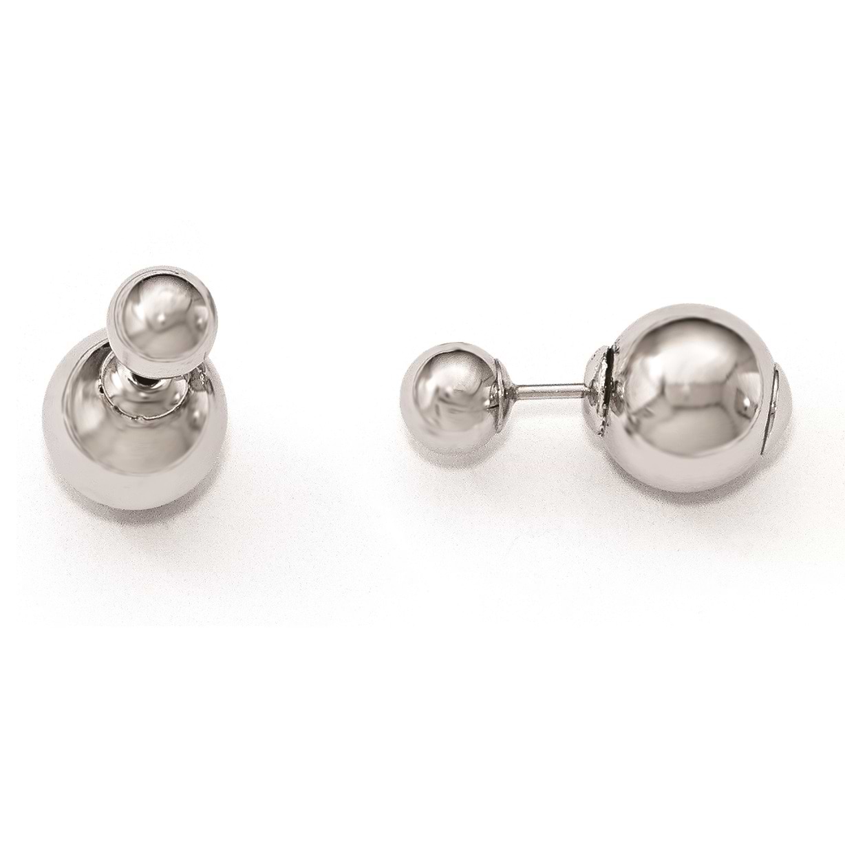 Polished Front-Back Ball Style Fine Stud Earrings 14k White Gold