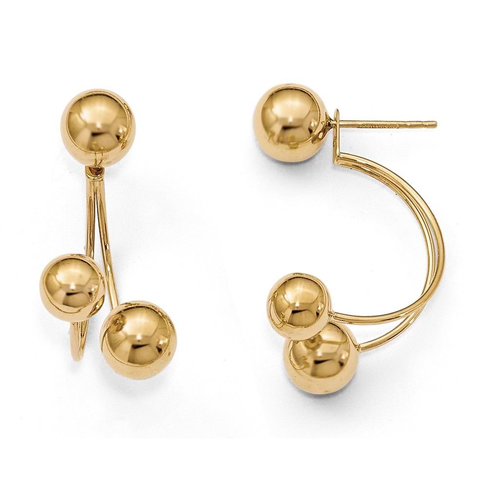 Polished Tri Ball Front-Back Fine Fashion Earrings 14k Yellow Gold