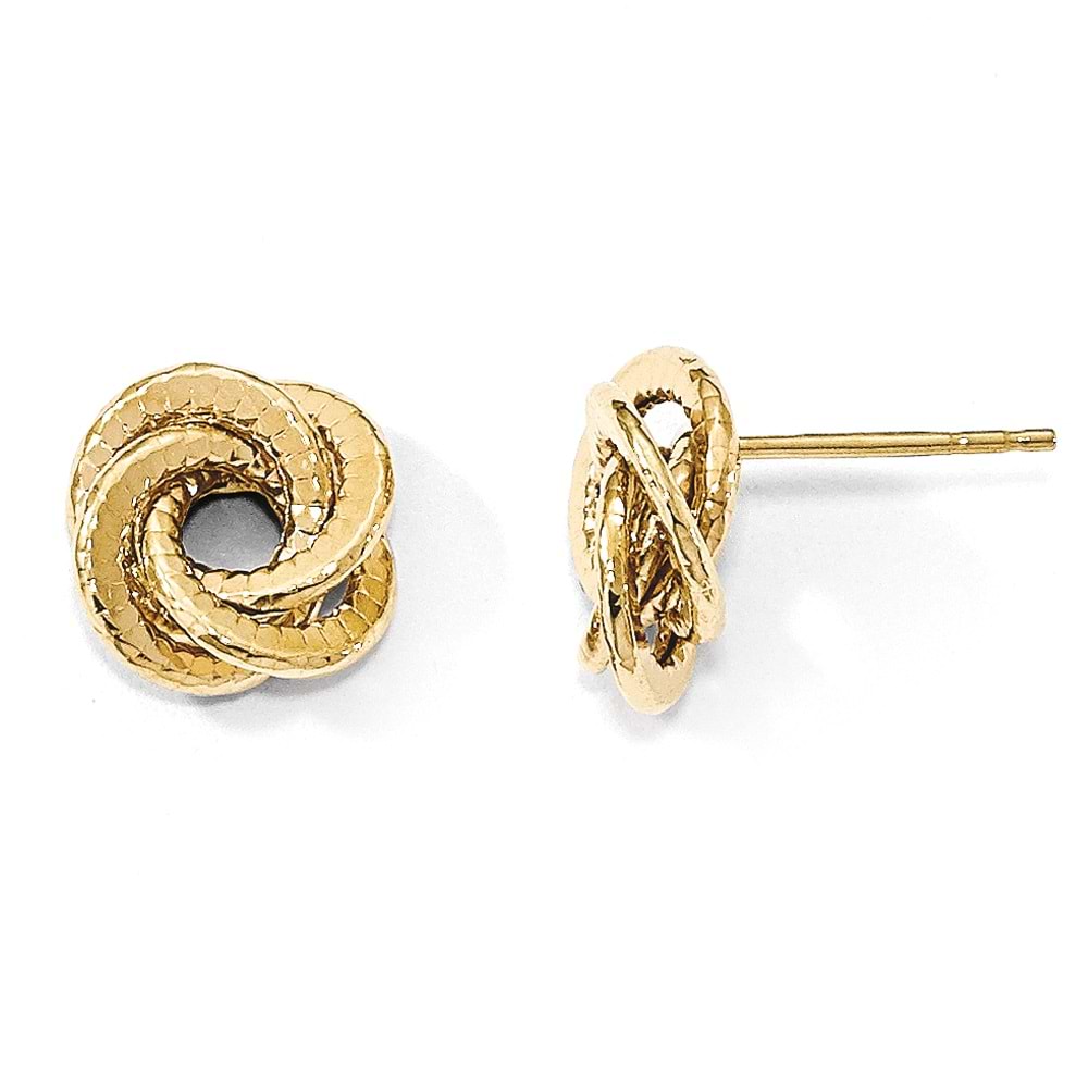 Double Row Textured Love Knot Post Earrings 14k Yellow Gold