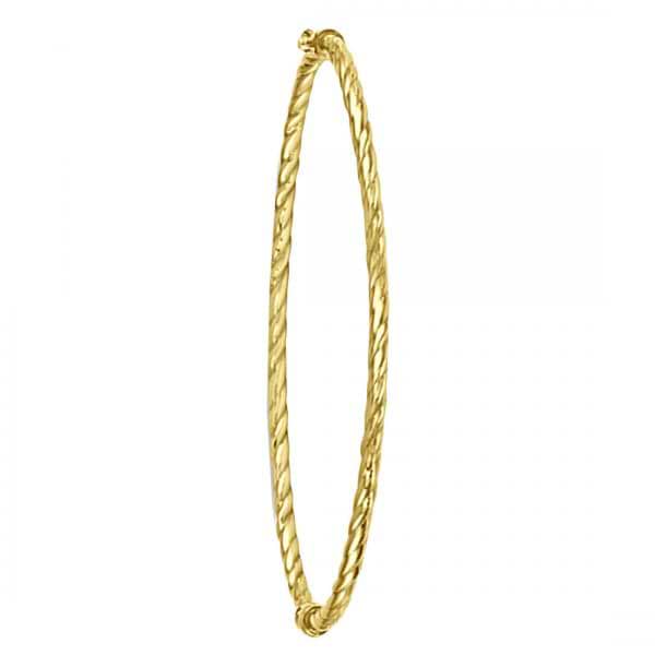 Twist Hinged Bangle Bracelet in Plain Metal 14k Yellow Gold