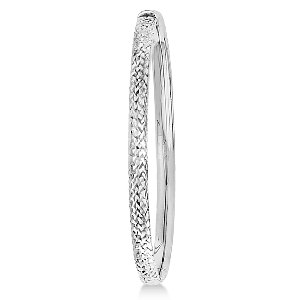 Diamond-Cut Hinged Stackable Bangle Bracelet 14k White Gold