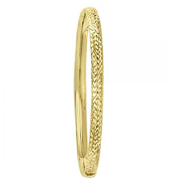 Diamond-Cut Hinged Bangle Bracelet in Plain Metal 14k Yellow Gold