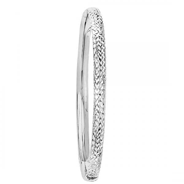 Diamond-Cut Hinged Bangle Bracelet in Plain Metal 14k White Gold