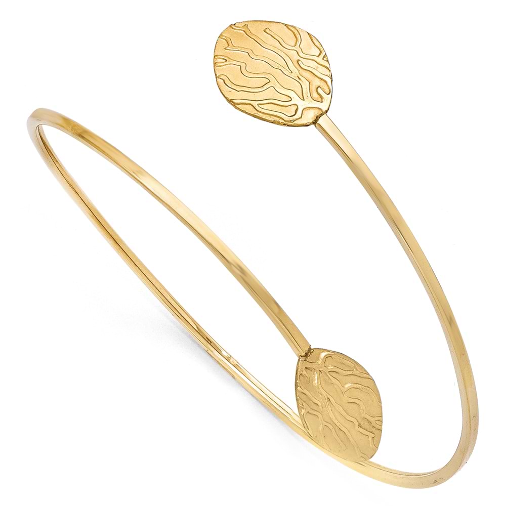Textured, Polished & Brushed Flexible Bangle Bracelet 14k Yellow Gold