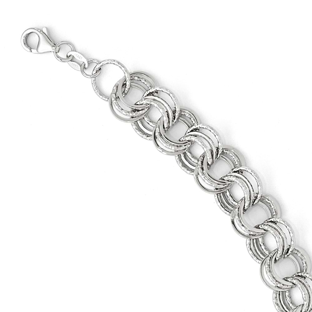 Polished & Textured Triple Rolo Link Chain Ladies Necklace 14k White Gold