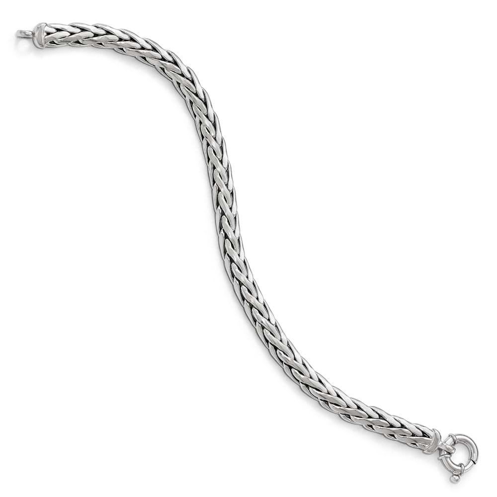 Polished & Textured Spiga Chain Link Bracelet 14k White Gold