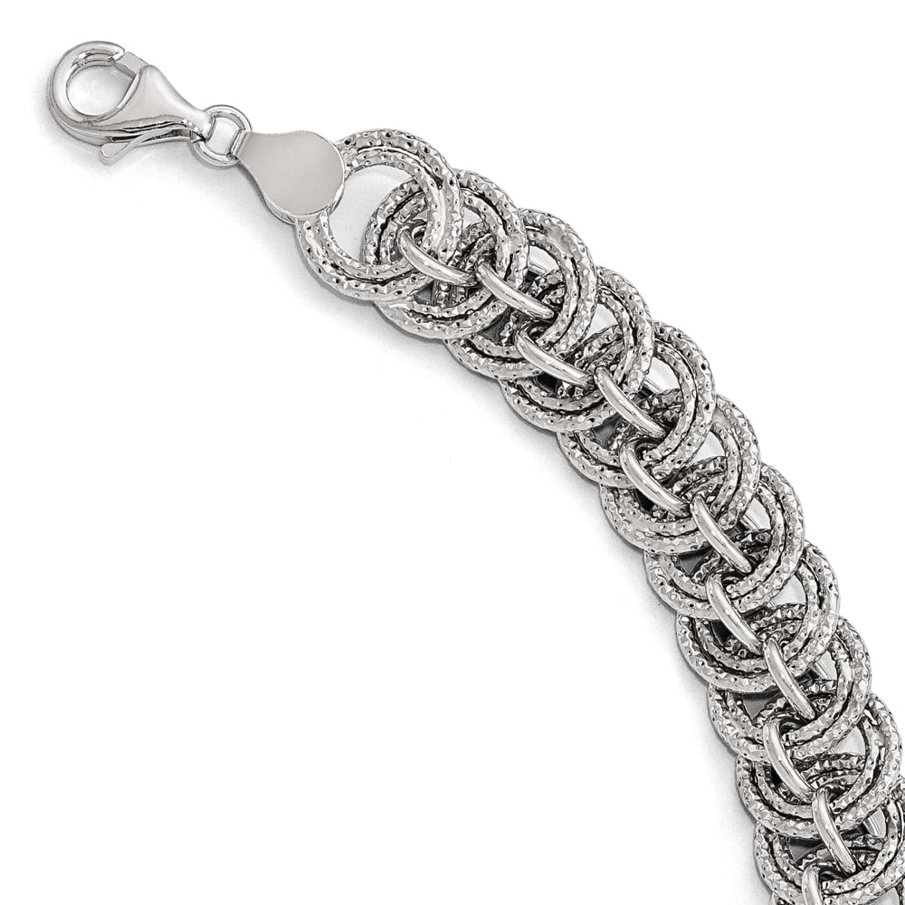 Polished & Textured Fancy Double Cable Link Bracelet 14k White Gold