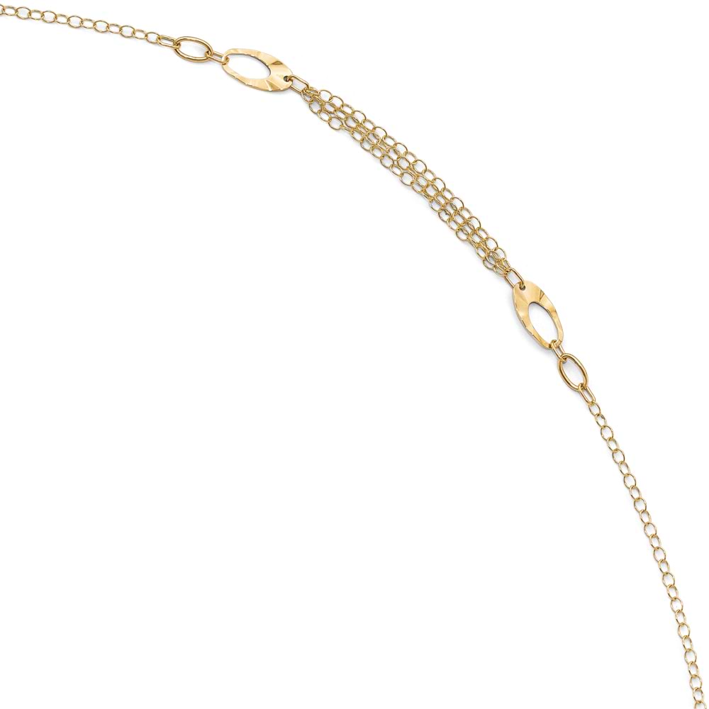 Polished Triple Link Ankle Bracelet with Extension 14k Yellow Gold