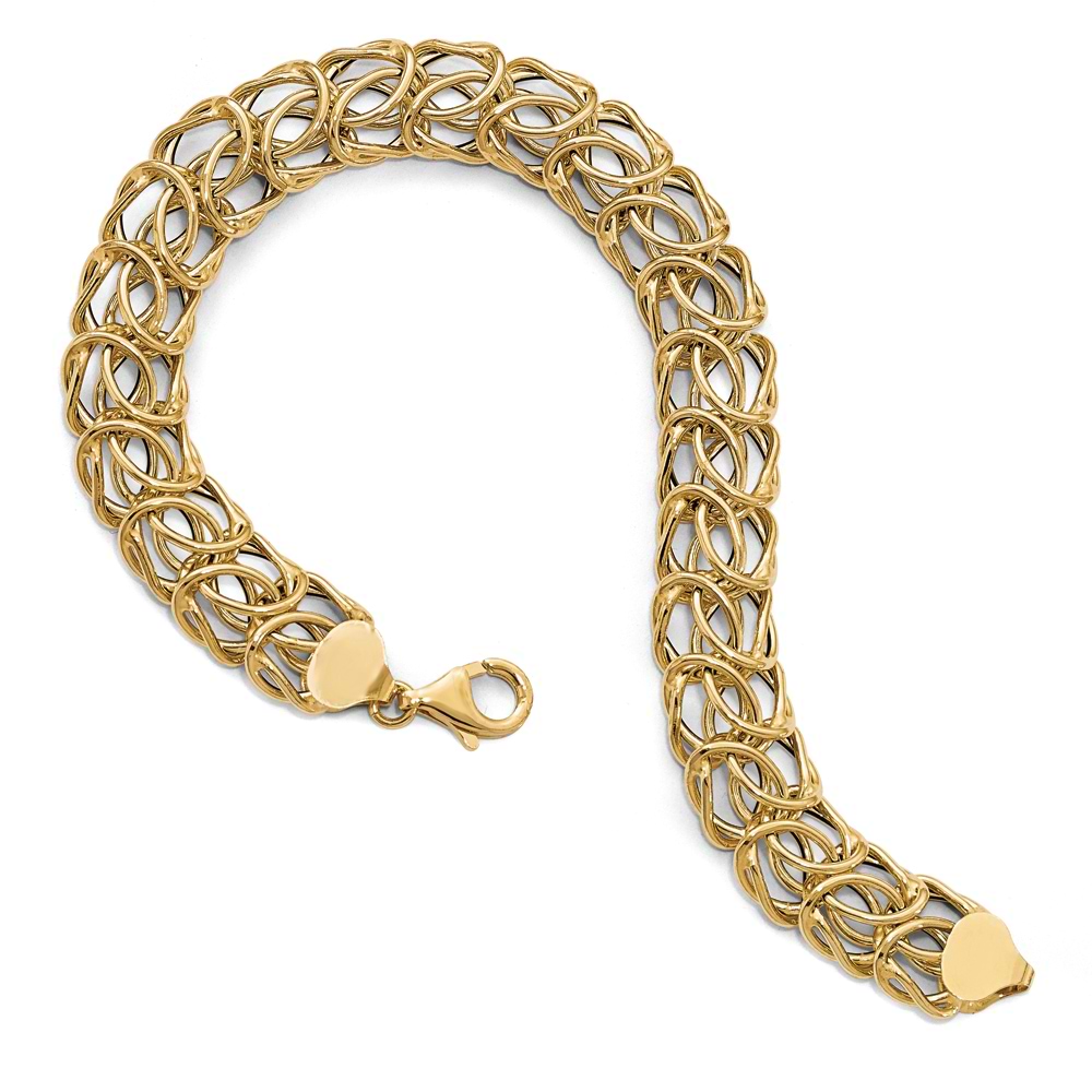 Polished Multiple Link Wide Weave Chain Bracelet 14 Yellow Gold
