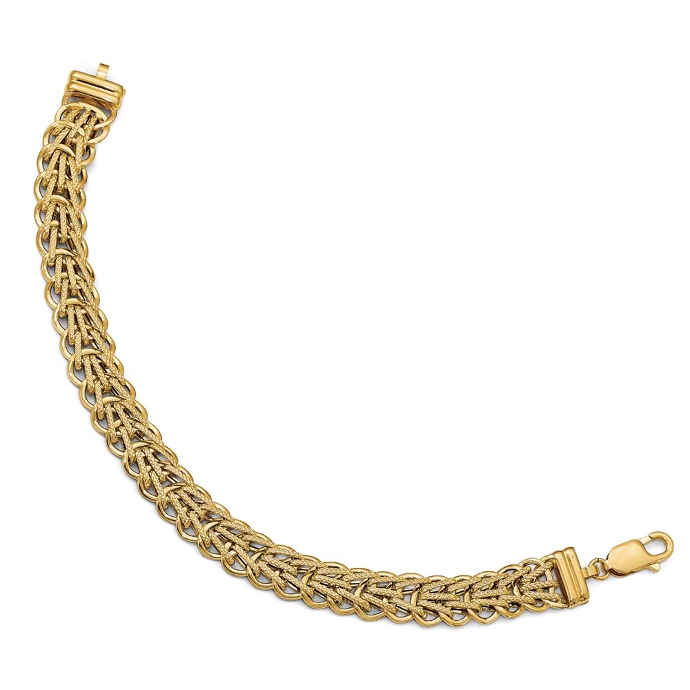 Polished & Textured Fancy Curb Chain Bracelet 14k Yellow Gold