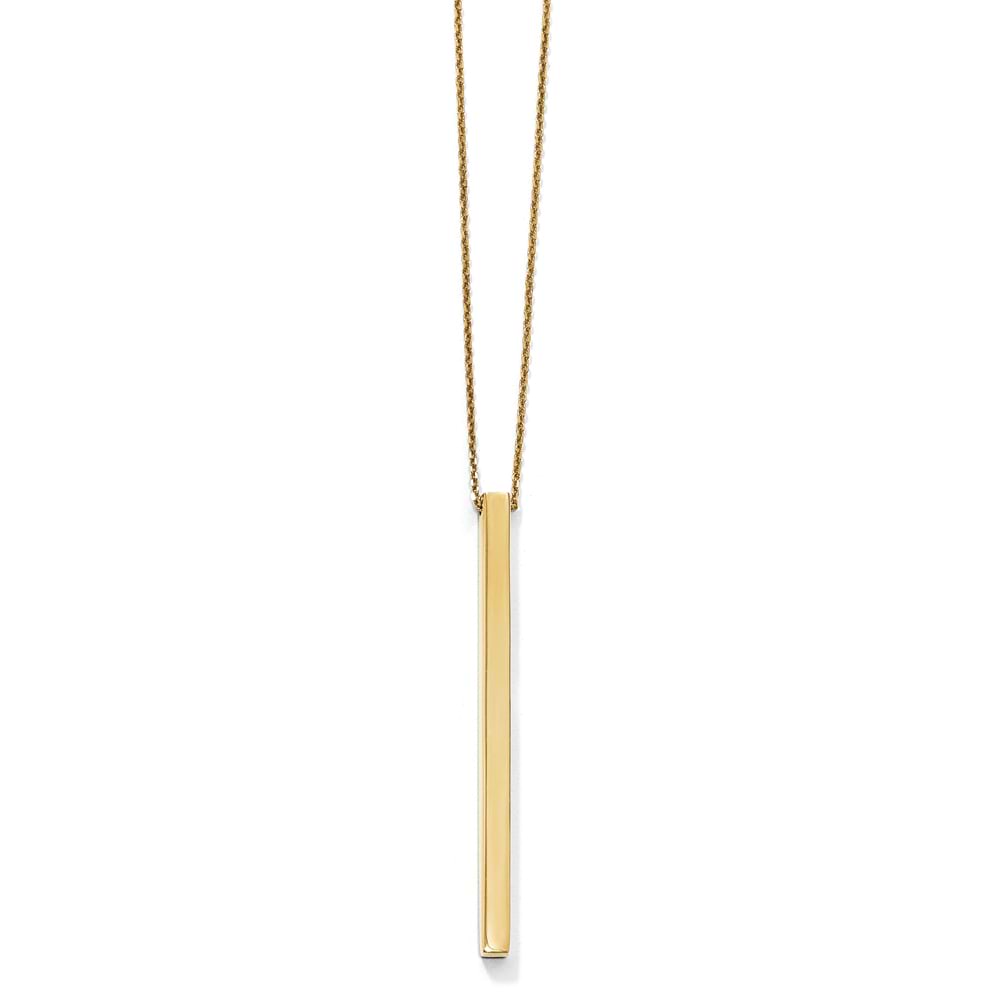 Polished Vertical Bar Pendant Necklace w Extension 14k Yellow Gold