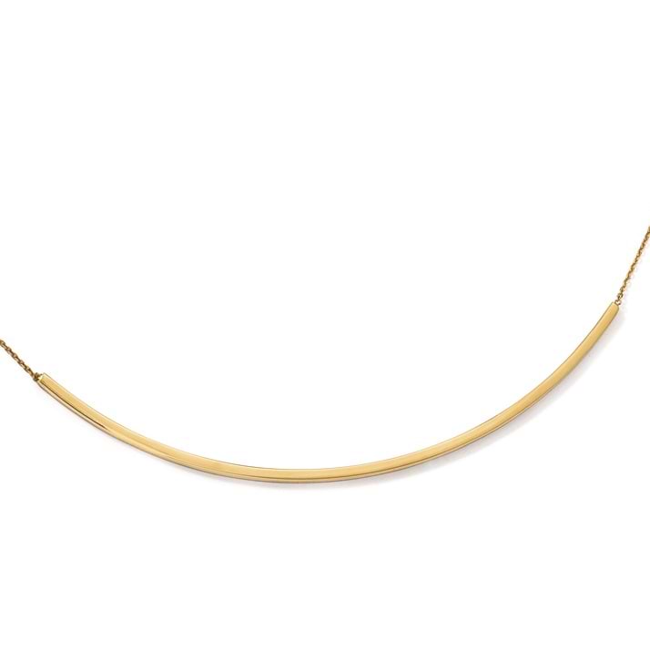 Horizontal Curved Bar Pendant Necklace w Extension 14k Yellow Gold