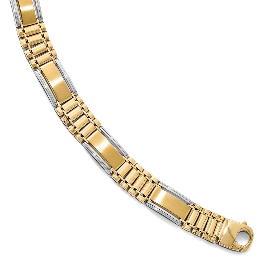 Men's Polished & Satin Rectangle Link Bar Bracelet 14k Two-Tone Gold