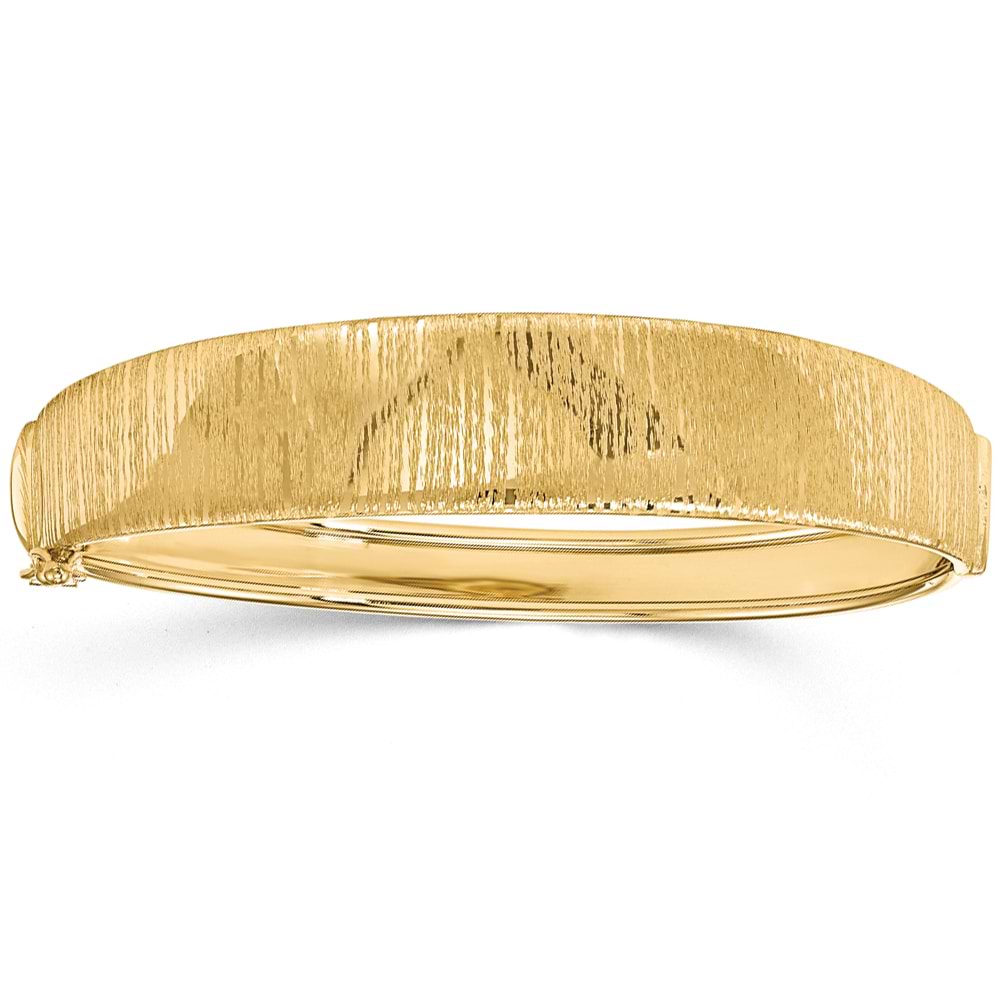 Polished & Textured Graduated Hinged Bangle Bracelet 14k Yellow Gold