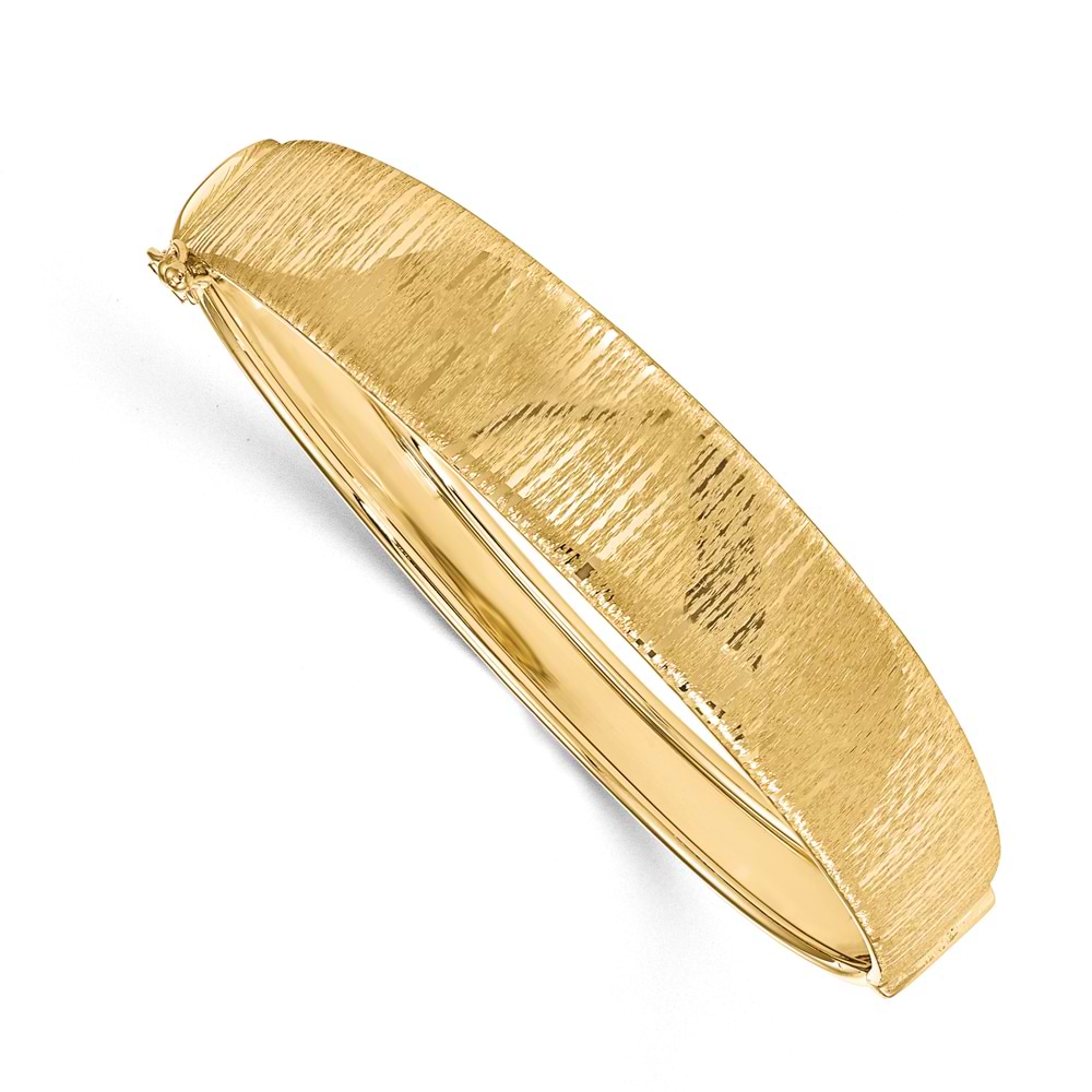 Polished & Textured Graduated Hinged Bangle Bracelet 14k Yellow Gold