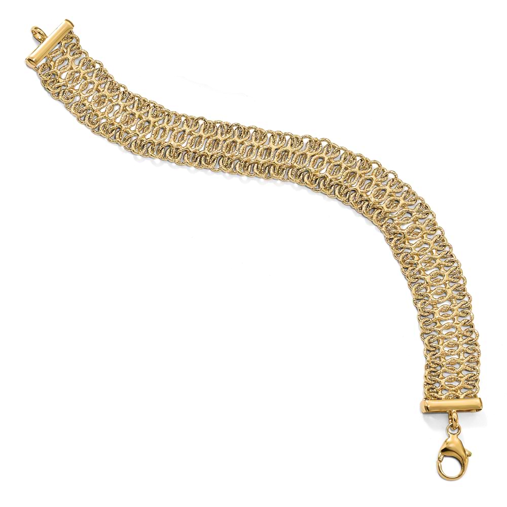 Fancy Polished & Textured Wide Chain Link Bracelet 14k Yellow Gold