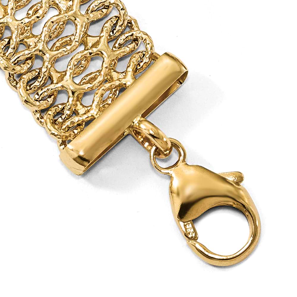 Fancy Polished & Textured Wide Chain Link Bracelet 14k Yellow Gold