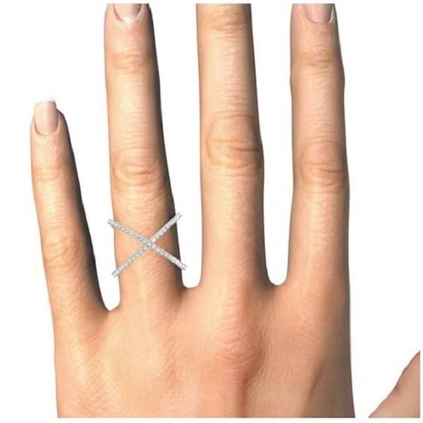 X Shaped Lab Grown Diamond Ring 14k White Gold 0.50ct