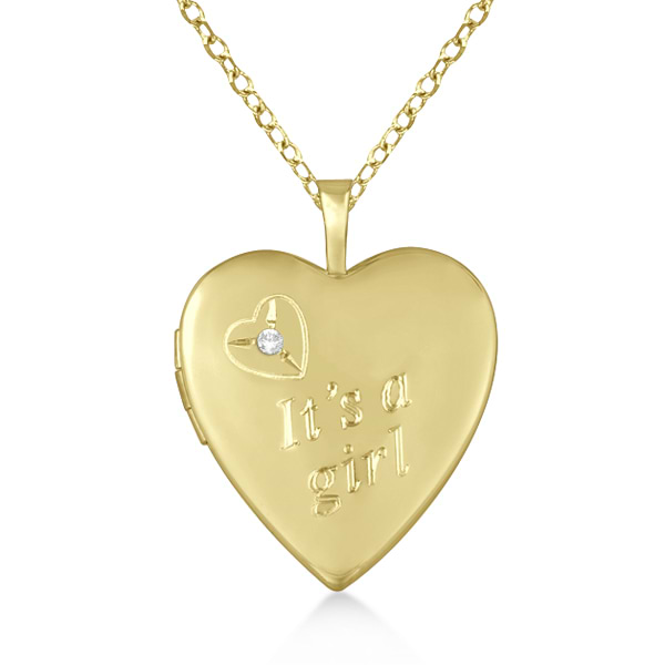 Gold Vermeil Heart "It's A Girl" Diamond Locket Necklace (0.01ct)