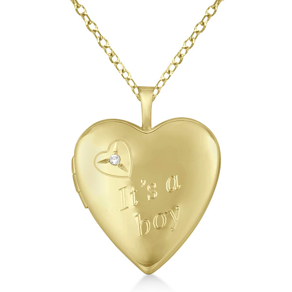 Gold Vermeil Heart "It's A Boy" Diamond Locket Necklace (0.01ct)