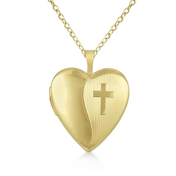 Hand Engraved Cross & Heart Pendant Necklace Locket Vermeil