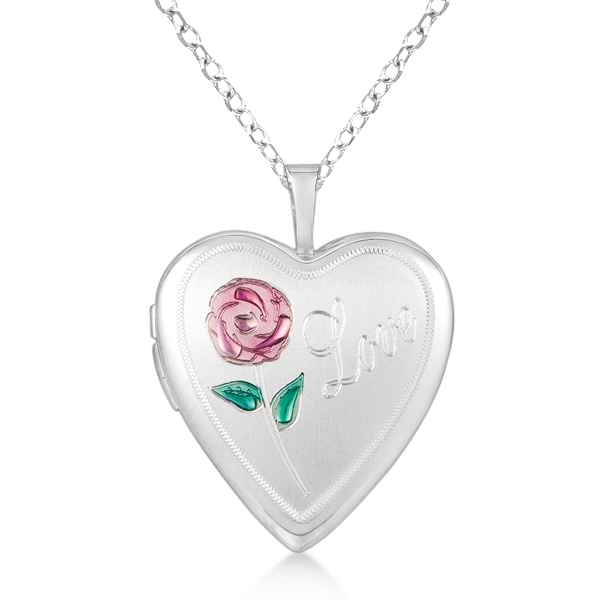 Hand Engraved Love Heart Locket Pendant Necklace Sterling Silver