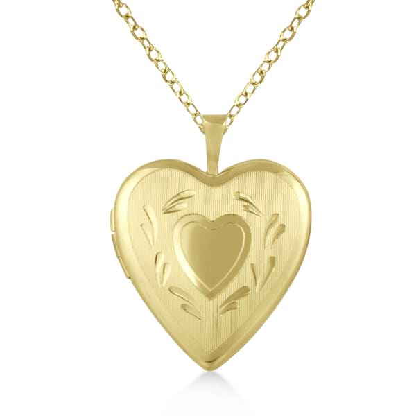 Heart Shaped Photo Locket Pendant w/ Hand Engraving Gold Vermeil