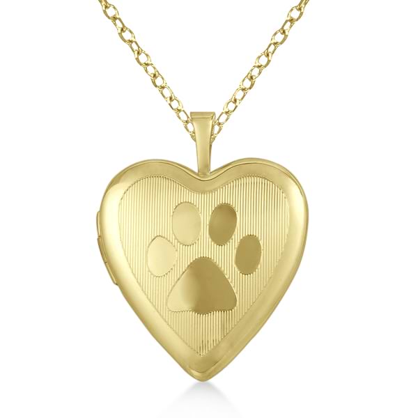 Doggy Paw Design Heart Shaped Photo Locket Necklace Gold Vermeil