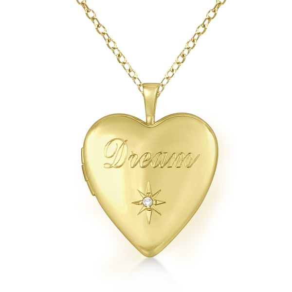Gold Vermeil "Dream" Engraved Heart Diamond Necklace (0.01ct)