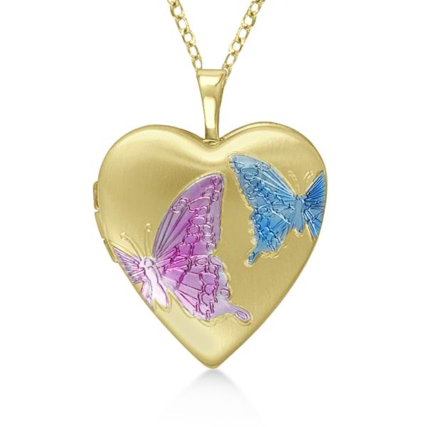 Heart Shaped Butterfly Design Pendant Locket Gold Vermeil