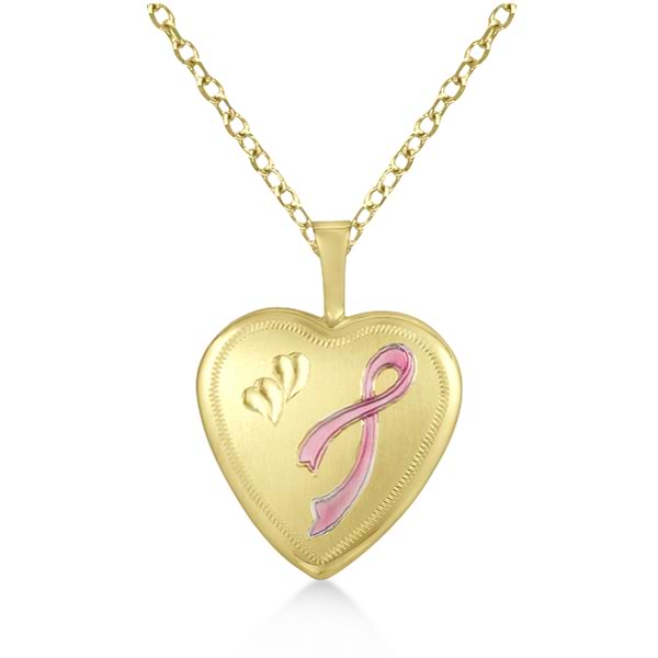 Breast Cancer Ribbon Design Heart Pendant Locket Gold Vermeil