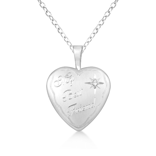 Sterling Silver "My Best Friend" Heart Diamond Necklace (0.01ct.)
