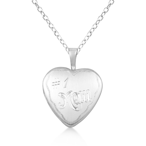 No. 1 Mom Heart Shaped Photo Locket Pendant Sterling Silver