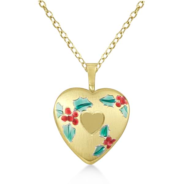 Heart Locket Necklace w/ Heart & Colored Cherries Gold Vermeil