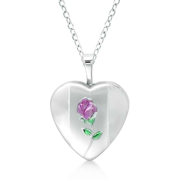 Heart Shaped Flower Design Pendant Locket Sterling Silver