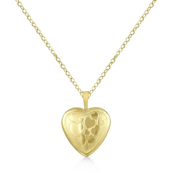 Photo Locket Pendant Necklace w/ Hearts Engraving Gold Vermeil