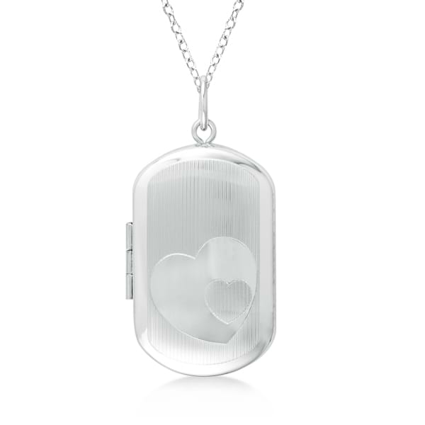 Double Heart Hand Engraved Locket Necklace Sterling Silver