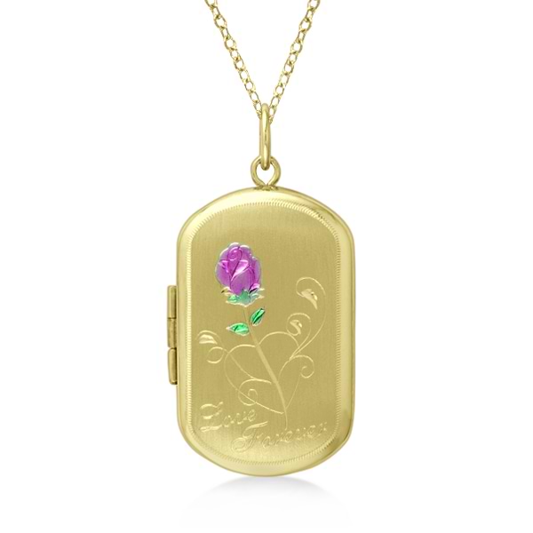 Rectangular Flower Design Pendant Necklace Locket Gold Vermeil