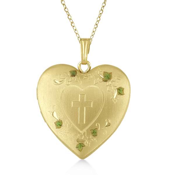 Hand Engraved Heart & Cross Flower Pendant Locket Vermeil