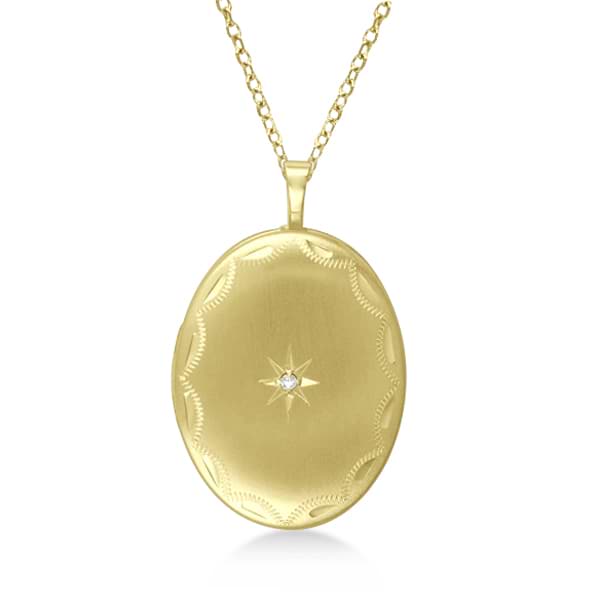 Gold Vermeil Oval-Shaped Vintage Diamond Locket Necklace (0.01ct)