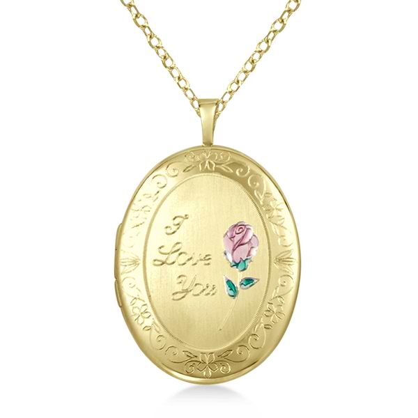 Oval Photo Locket Pendant w/ I Love You Engraving Gold Vermeil