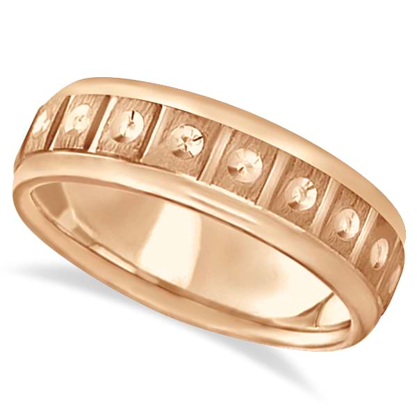 Satin Finish Fancy Carved Wedding Ring For Men 14k Rose Gold (7mm)